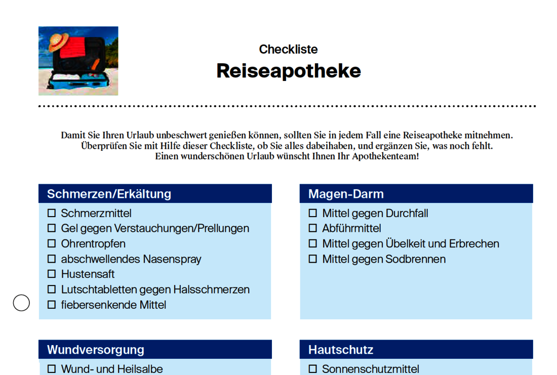 Checkliste für die Reiseapotheke - Institut AllergoSan